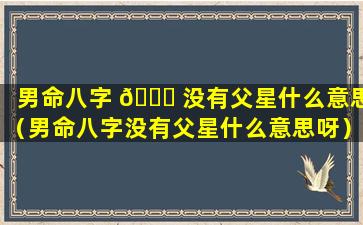 男命八字 🕊 没有父星什么意思（男命八字没有父星什么意思呀）